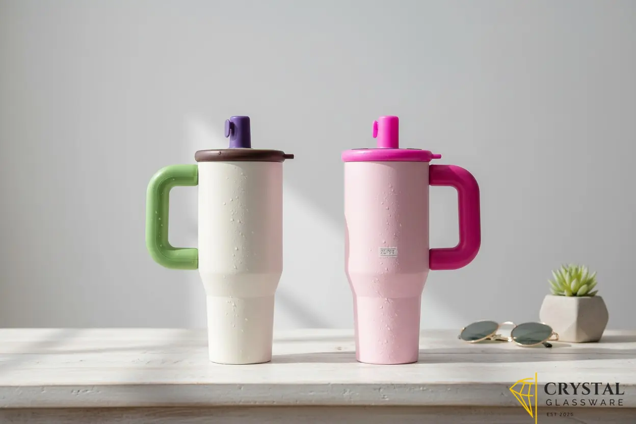 Stainless steel insulated tumbler with a handle and flip-up straw